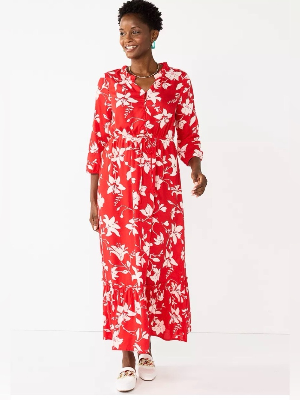 Croft & Barrow Red Floral Long Sleeve Maxi Dress 3X